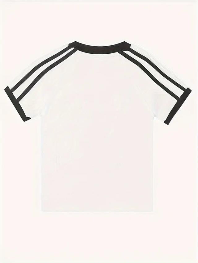 98 Number Baskılı Şeritli Bluz Body Crop