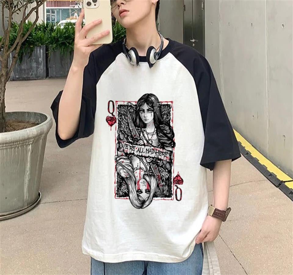 Alice Madness Baskılı Raglan Sleeve Beyaz Unisex Oversize T-shirt