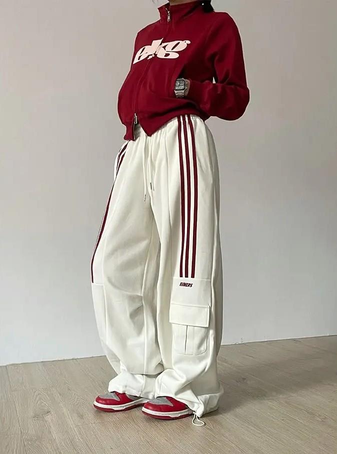 Amerikan Retro Streetwear Krem  Eşofman Altı