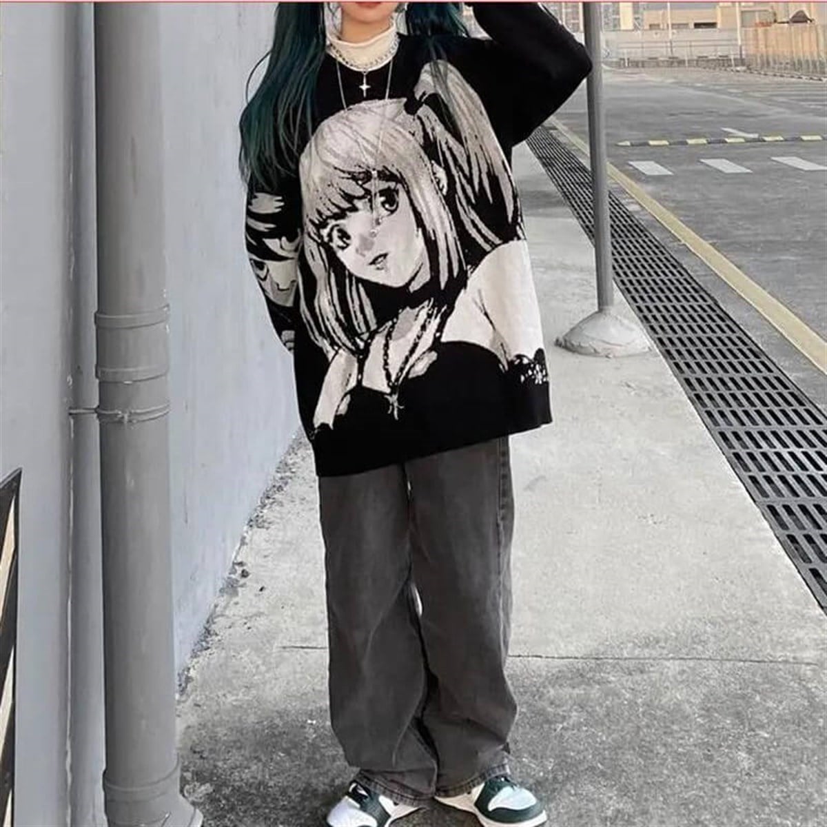 Anime Death Note Misa Cosplay Siyah Oversize Kazak