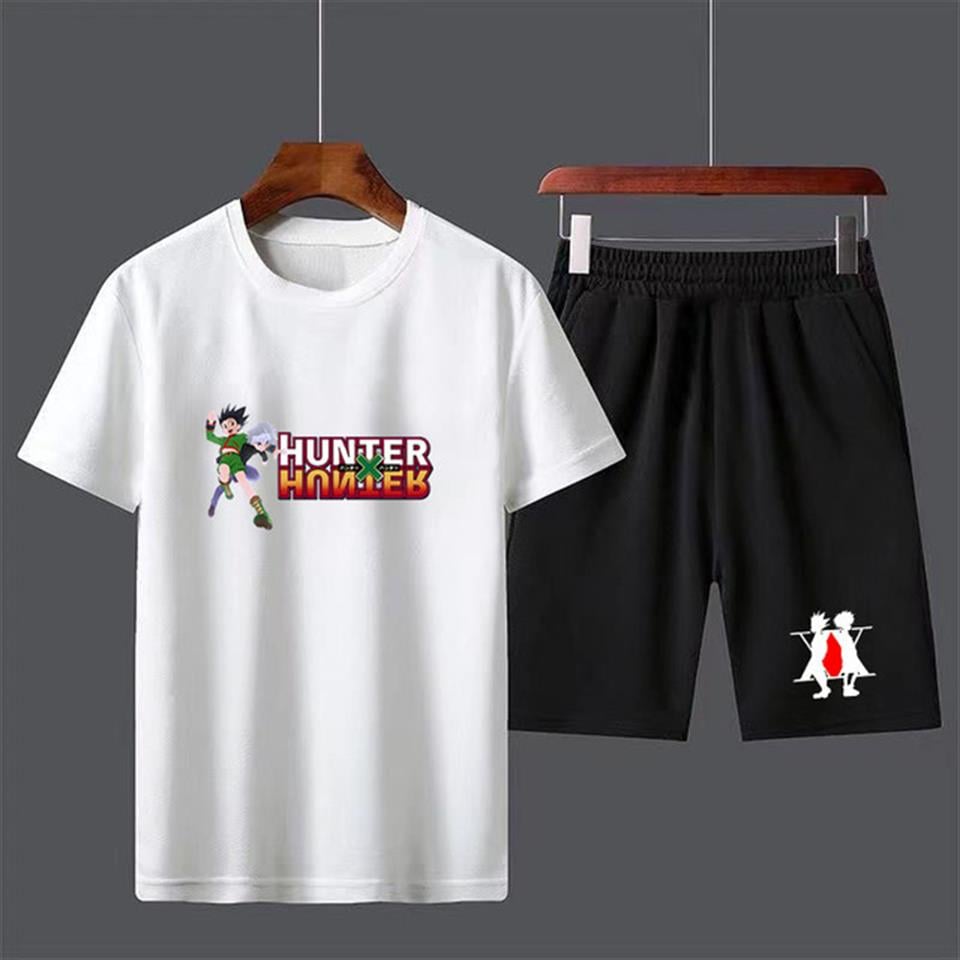 Anime Hunter X Hunter Baskılı Unisex Oversize Beyaz T-shirt & Şort İkili Takım