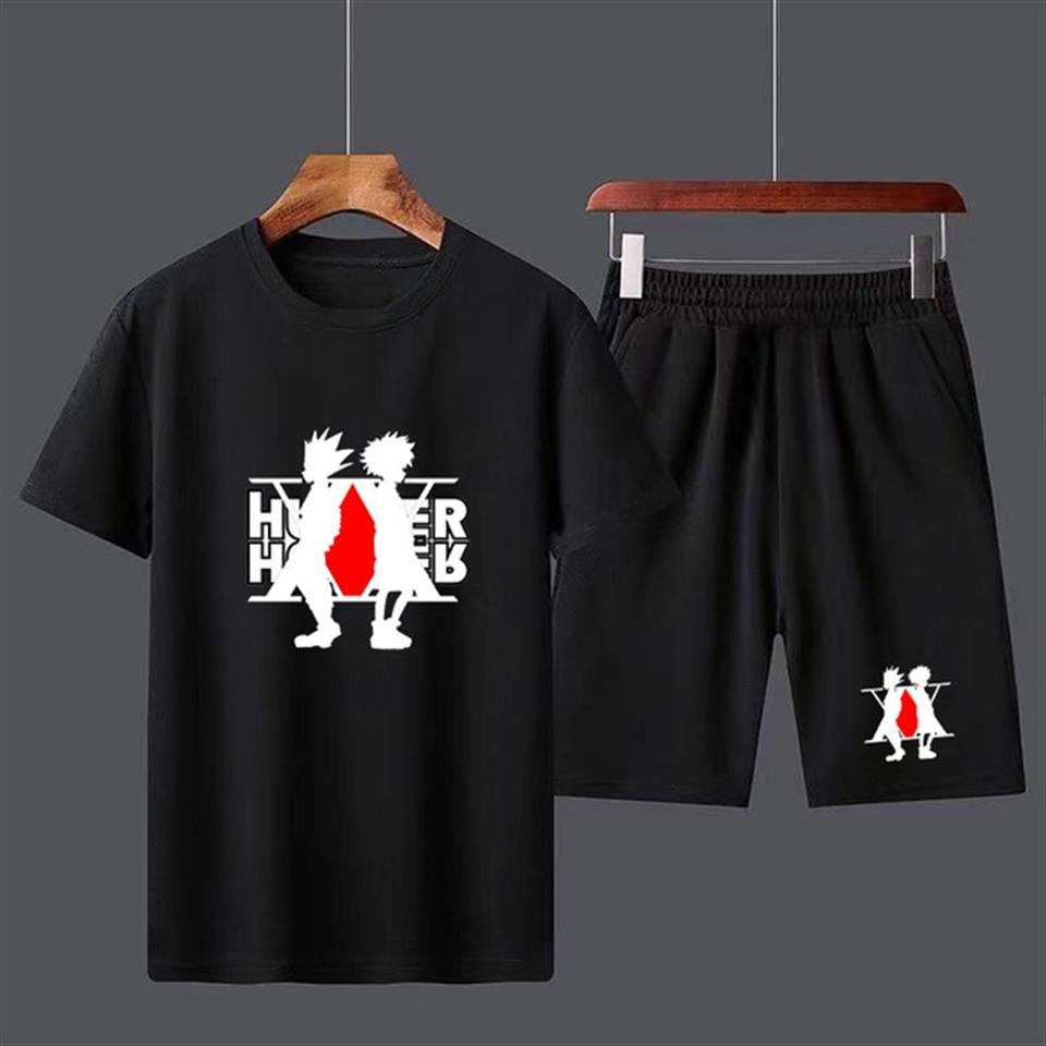 Anime Hunter X Hunter Logolu Unisex Oversize Siyah T-shirt & Şort İkili Takım
