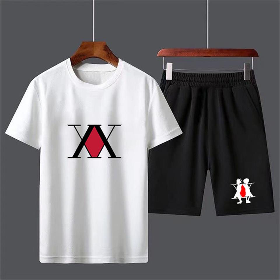 Anime Hunter X Hunter Logolu Unisex Oversize Beyaz T-shirt & Şort İkili Takım