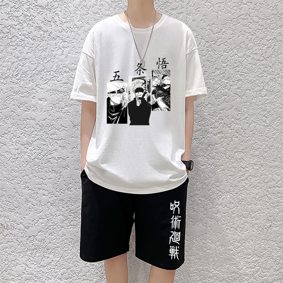 Anime Jujutsu Kaisen Unisex Oversize Beyaz t-shirt & Şort İkili Takım