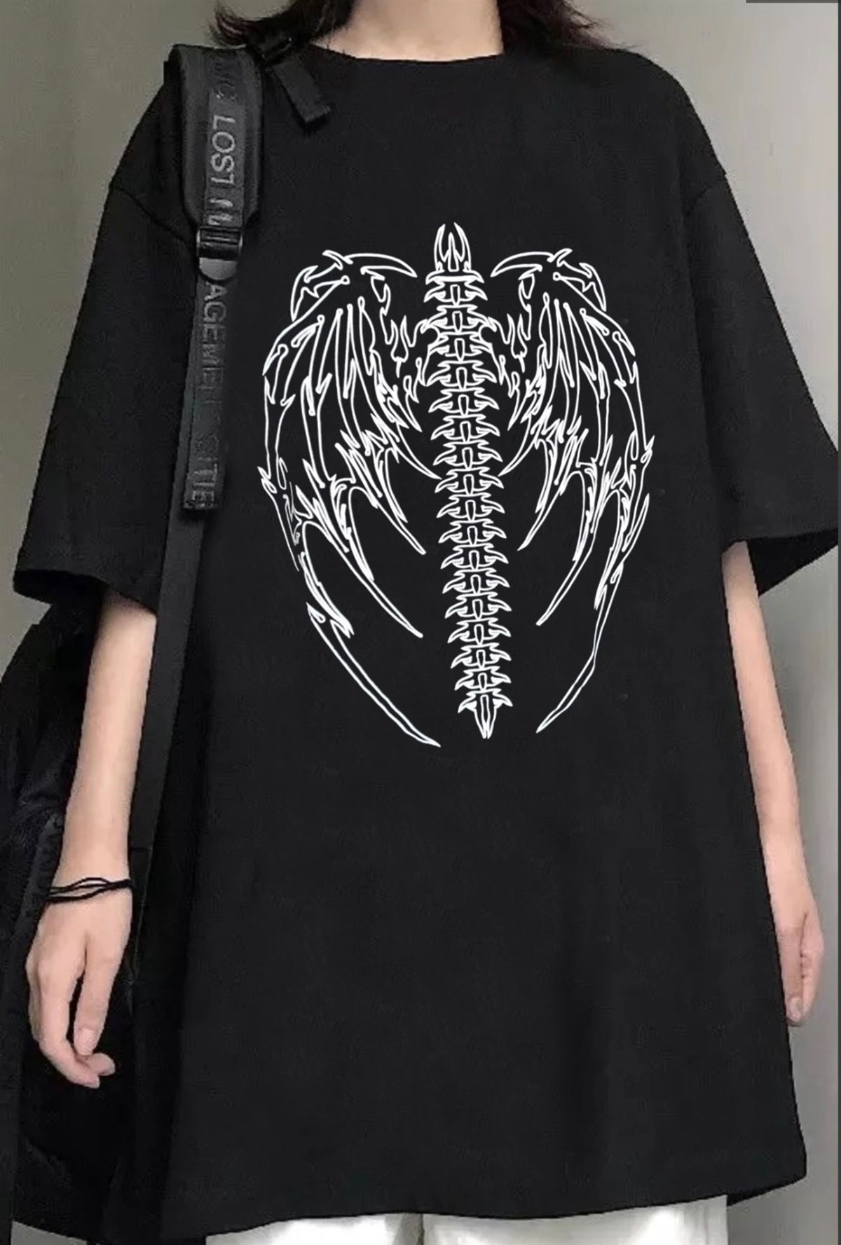 Anime JujutsuGotic Skeleton Oversize Siyah Unisex T-shirt Kaisen Eyes Unisex Siyah Oversize T-shirt