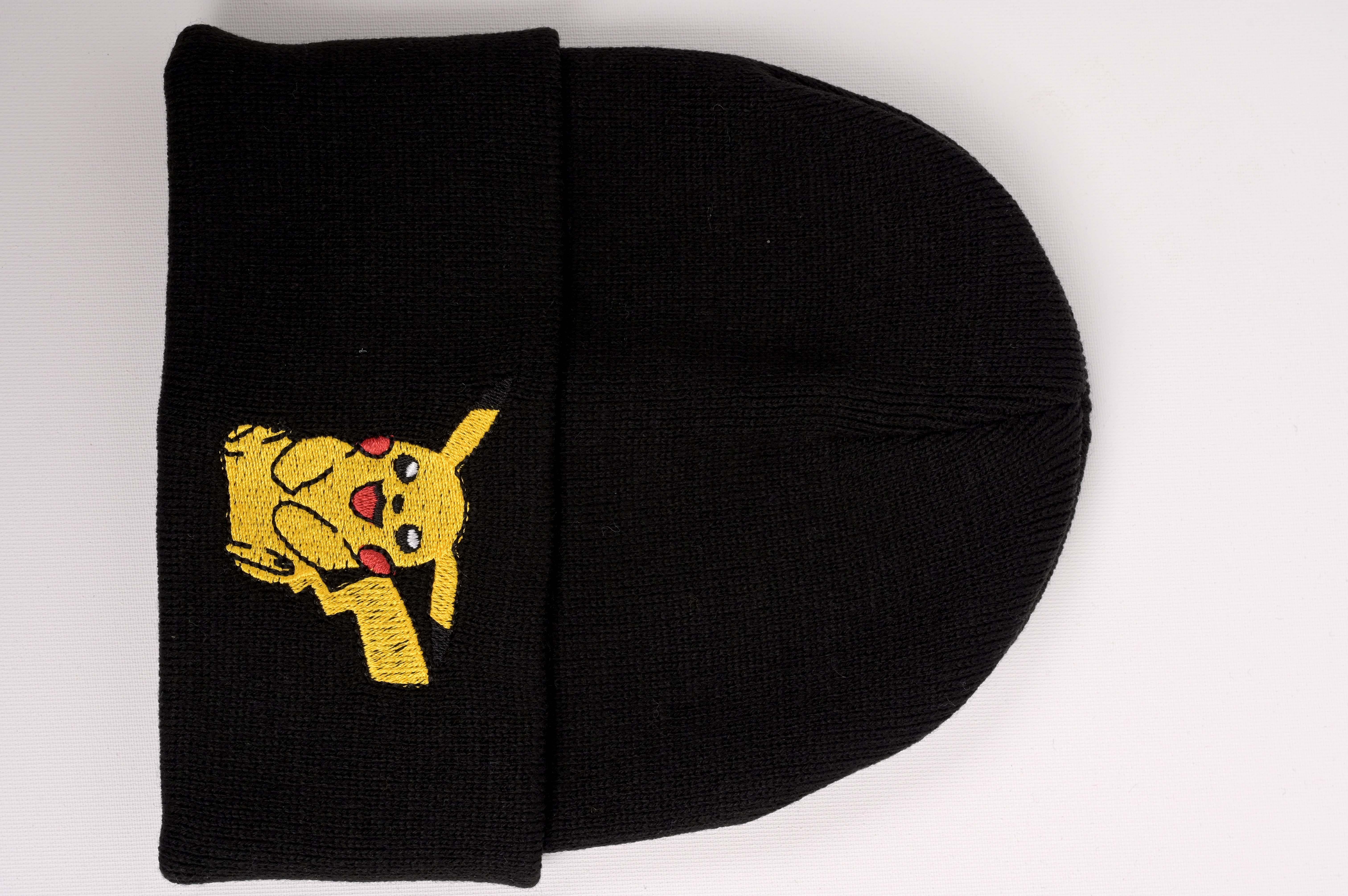 Anime Pikachu Nakış İşleme Unisex Siyah  Bere