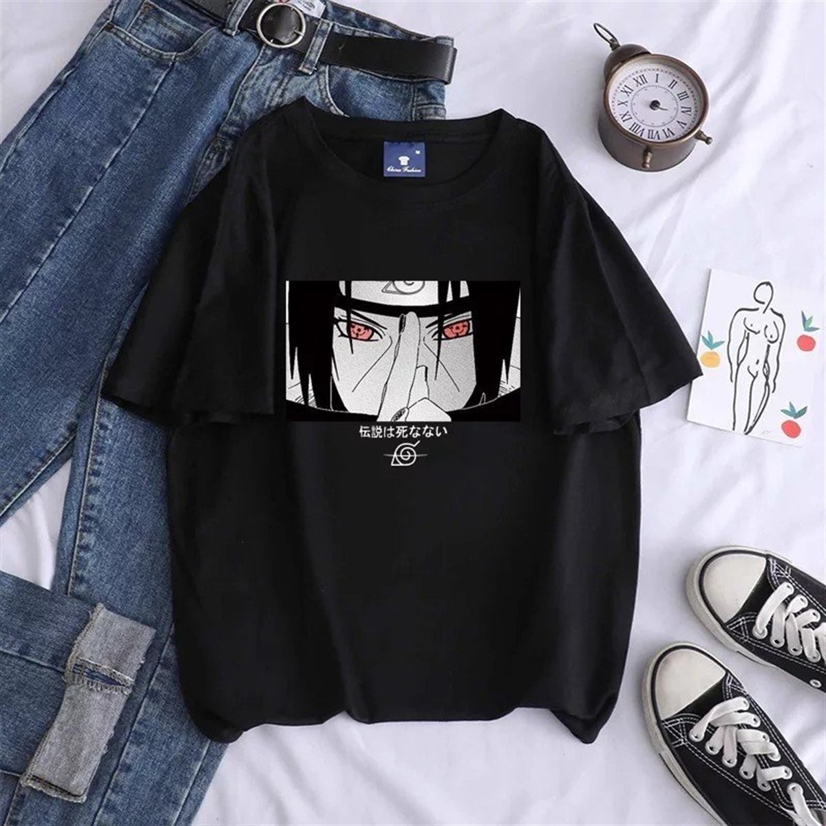 Anime Red Eyes Itachi Uchiha Siyah Unisex Tshirt
