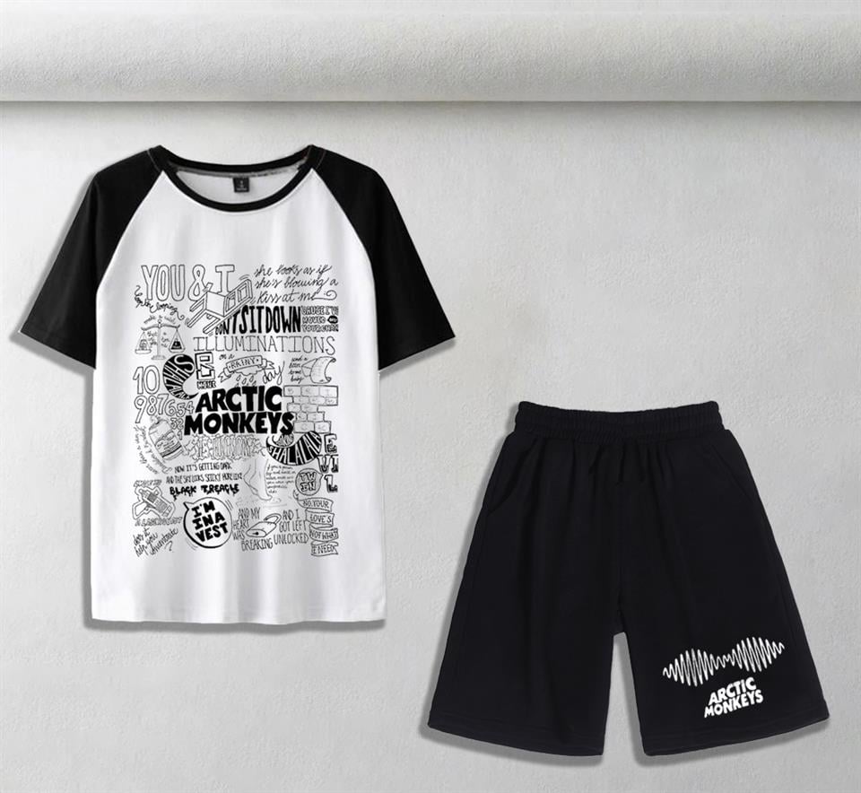 Arctic Monkeys Poster Baskılı Unisex Oversize Beyaz T-shirt & Şort İkili Takım