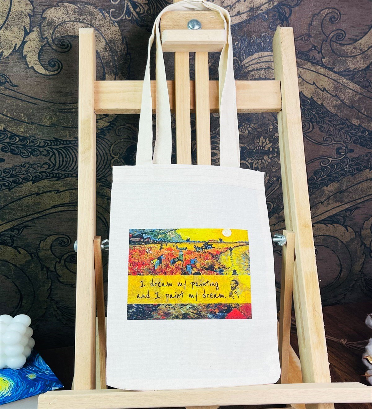Arles'te Kırmızı Bağ Kalın Kitap Görünümlü Defter Ve Bez Çanta Set