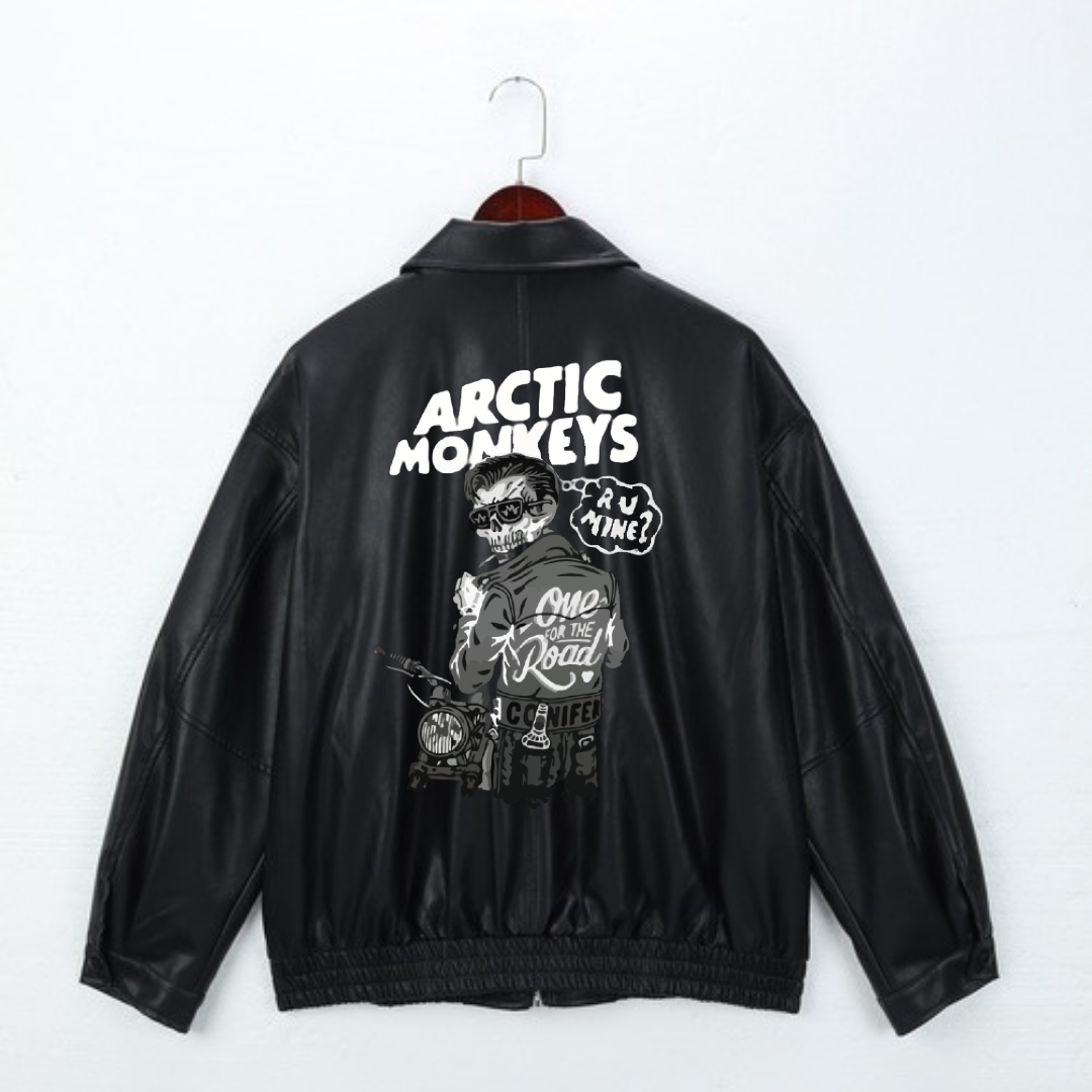 Artic Monkeys Baskılı Streetwear Siyah Oversize Unisex Astarlı Deri Ceket