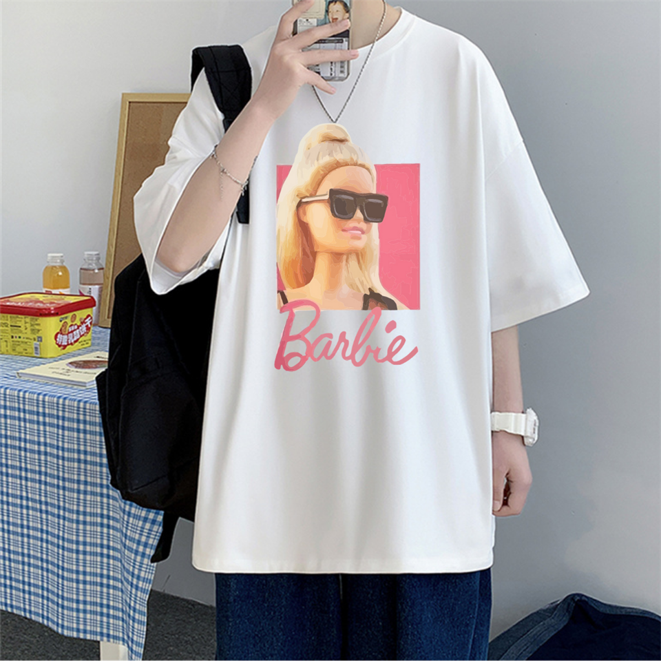 Barbie Baskılı Beyaz Unisex Oversize T-shirt