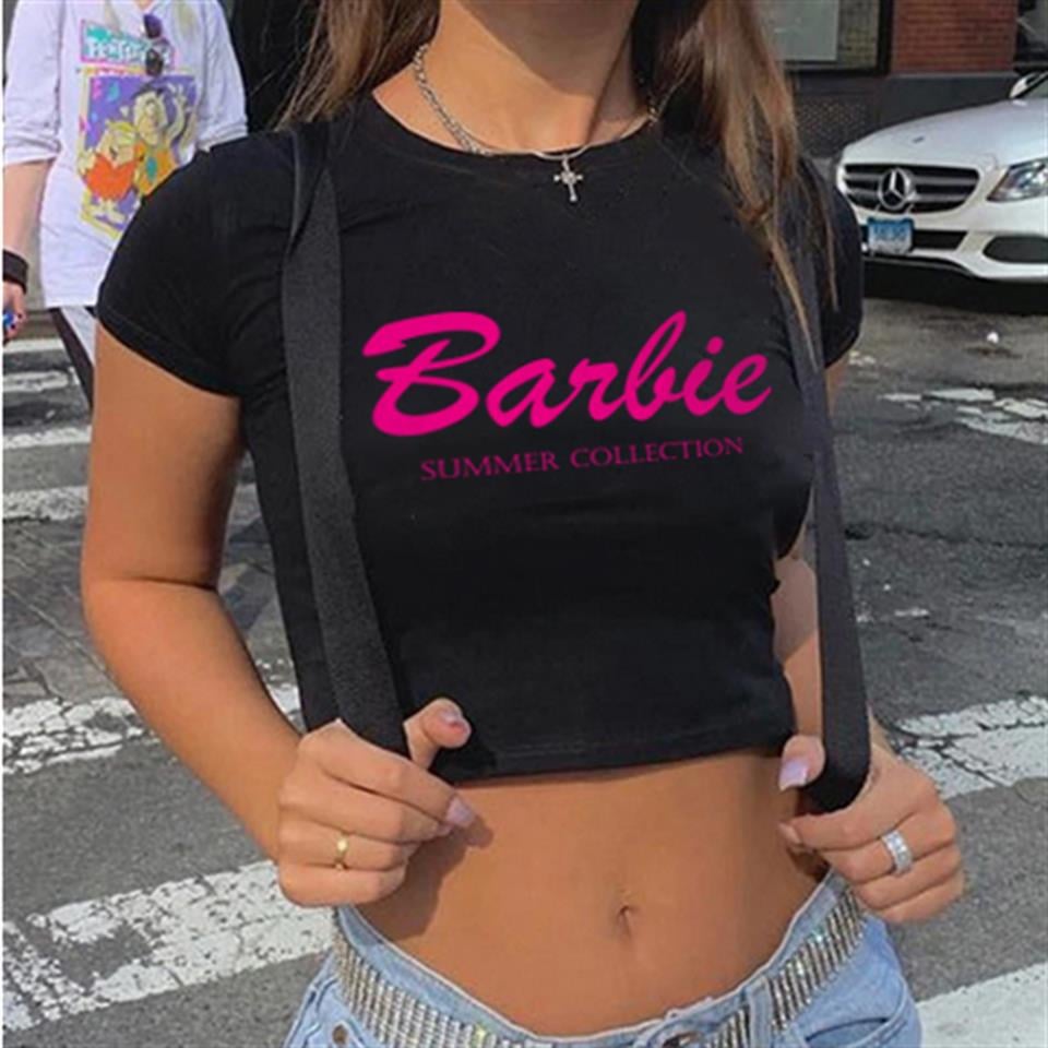 Barbie Baskılı Siyah Crop