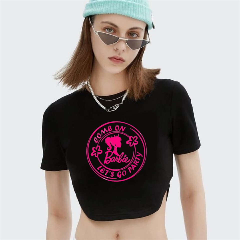 Barbie Baskılı Siyah Crop
