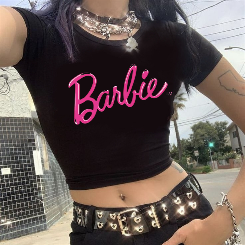 Barbie Baskılı Siyah Crop