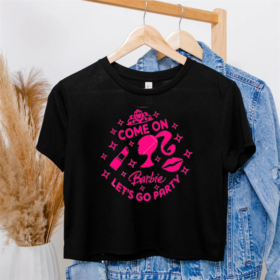 Barbie Baskılı Siyah Crop