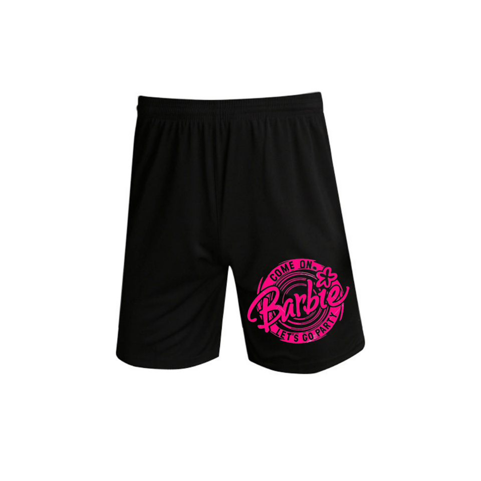 Barbie Baskılı Siyah Unisex Penye Şort