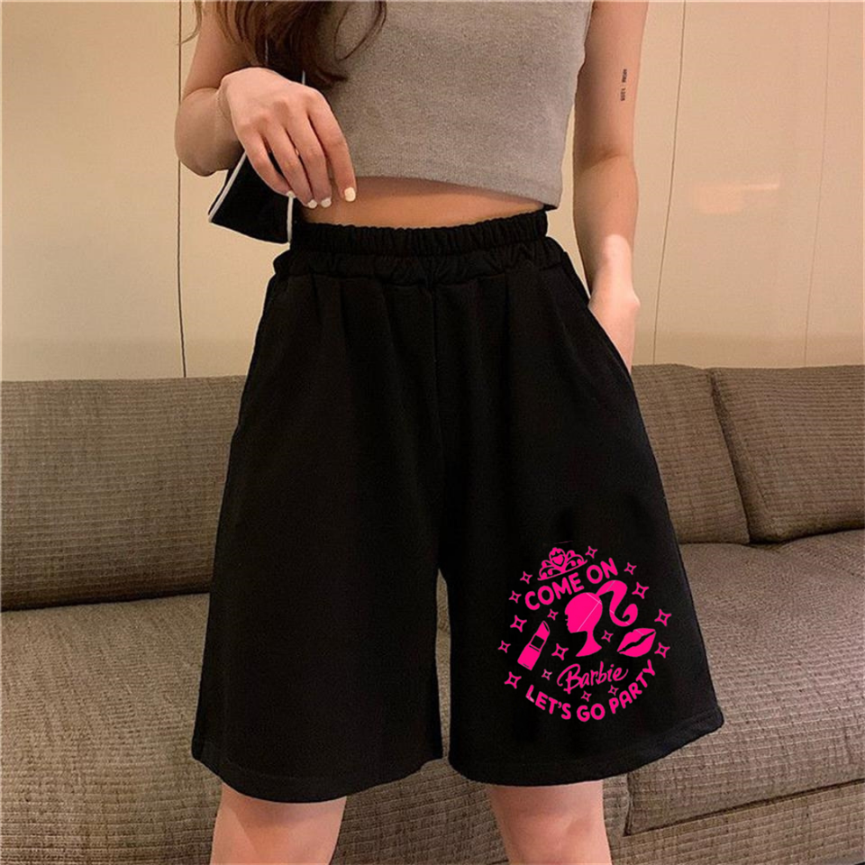 Barbie Baskılı Siyah Unisex Penye Şort
