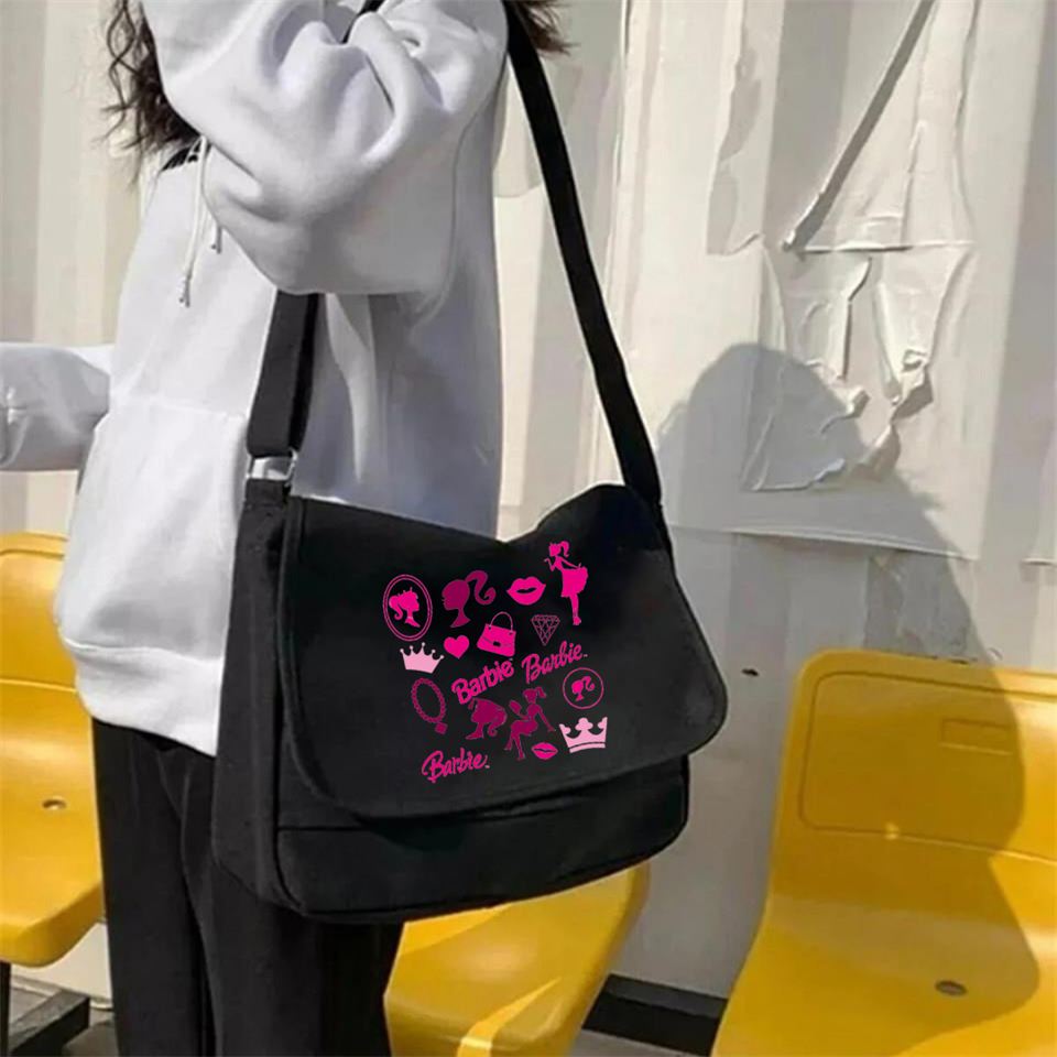 Barbie Kolaj Baskılı Unisex Postacı Çantası