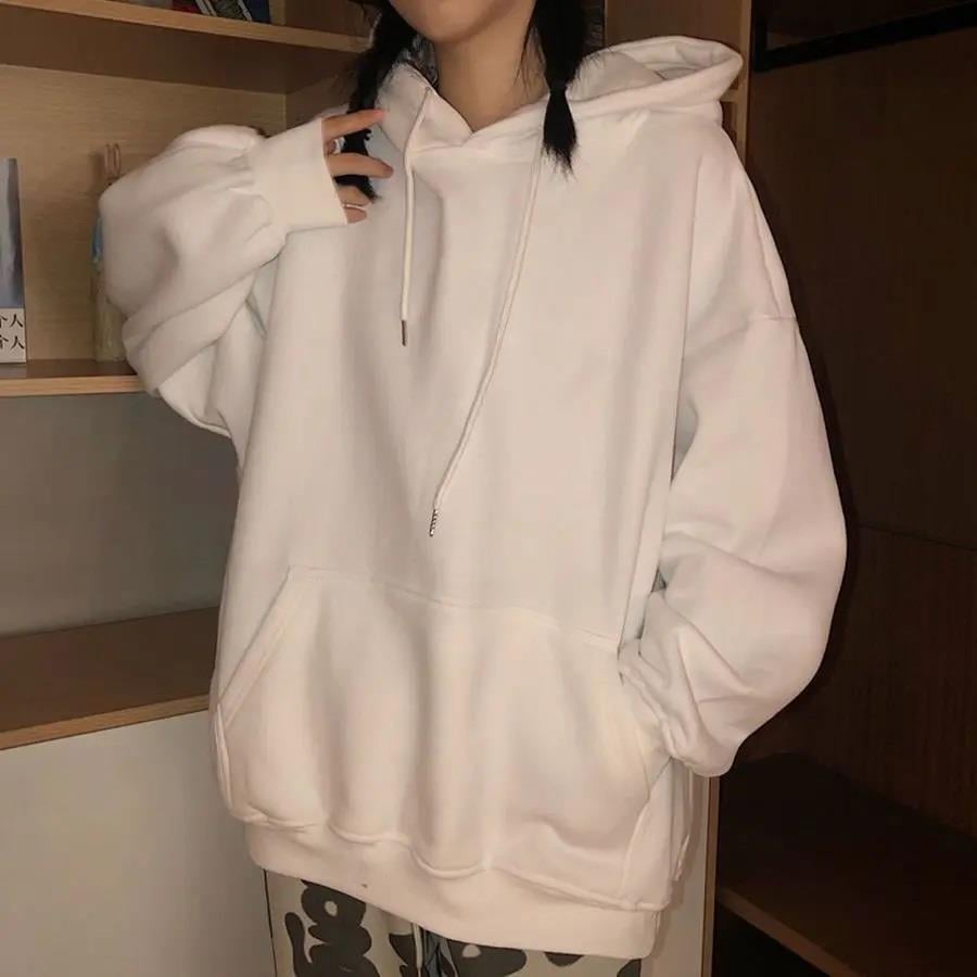 Basic Düz Oversize Unisex Beyaz Kapşonlu Hoodie Sweatshirt