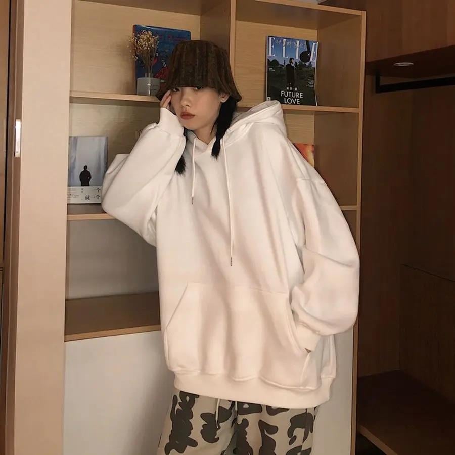 Basic Düz Oversize Unisex Beyaz Kapşonlu Hoodie Sweatshirt