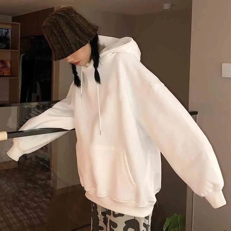 Basic Düz Oversize Unisex Beyaz Kapşonlu Hoodie Sweatshirt