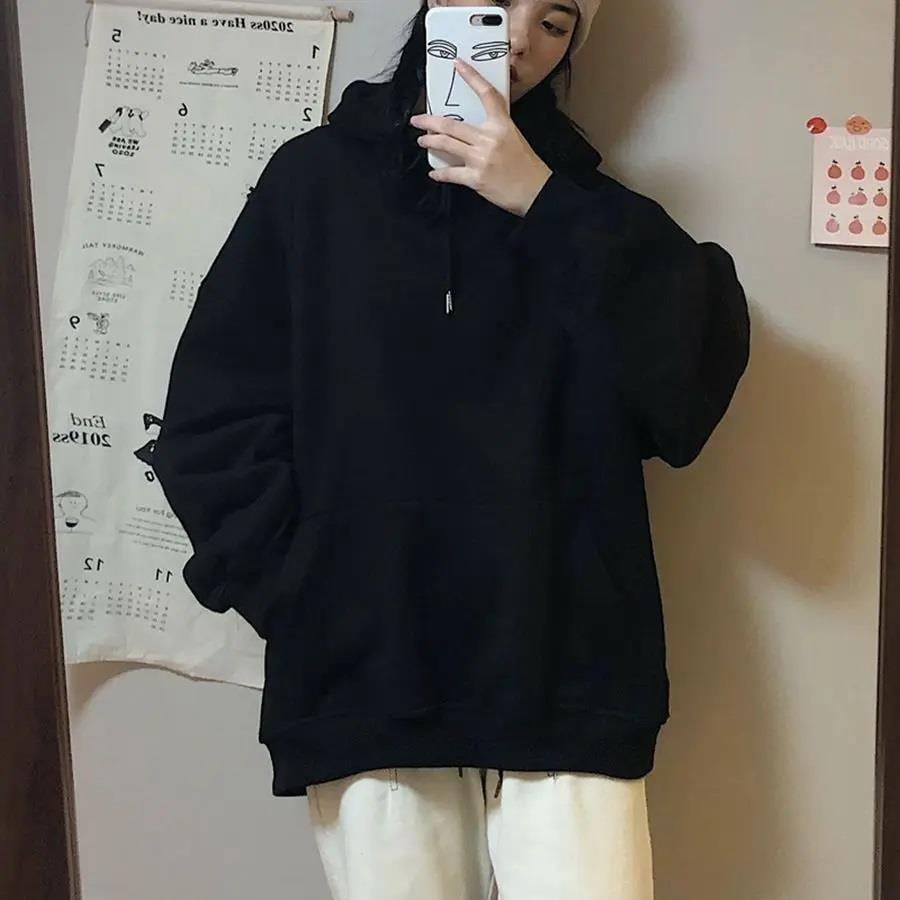 Basic Düz Oversize Unisex Siyah Kapşonlu Hoodie Sweatshirt