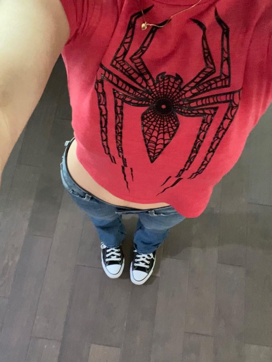 Baskılı Kırmızı Crop Bluz