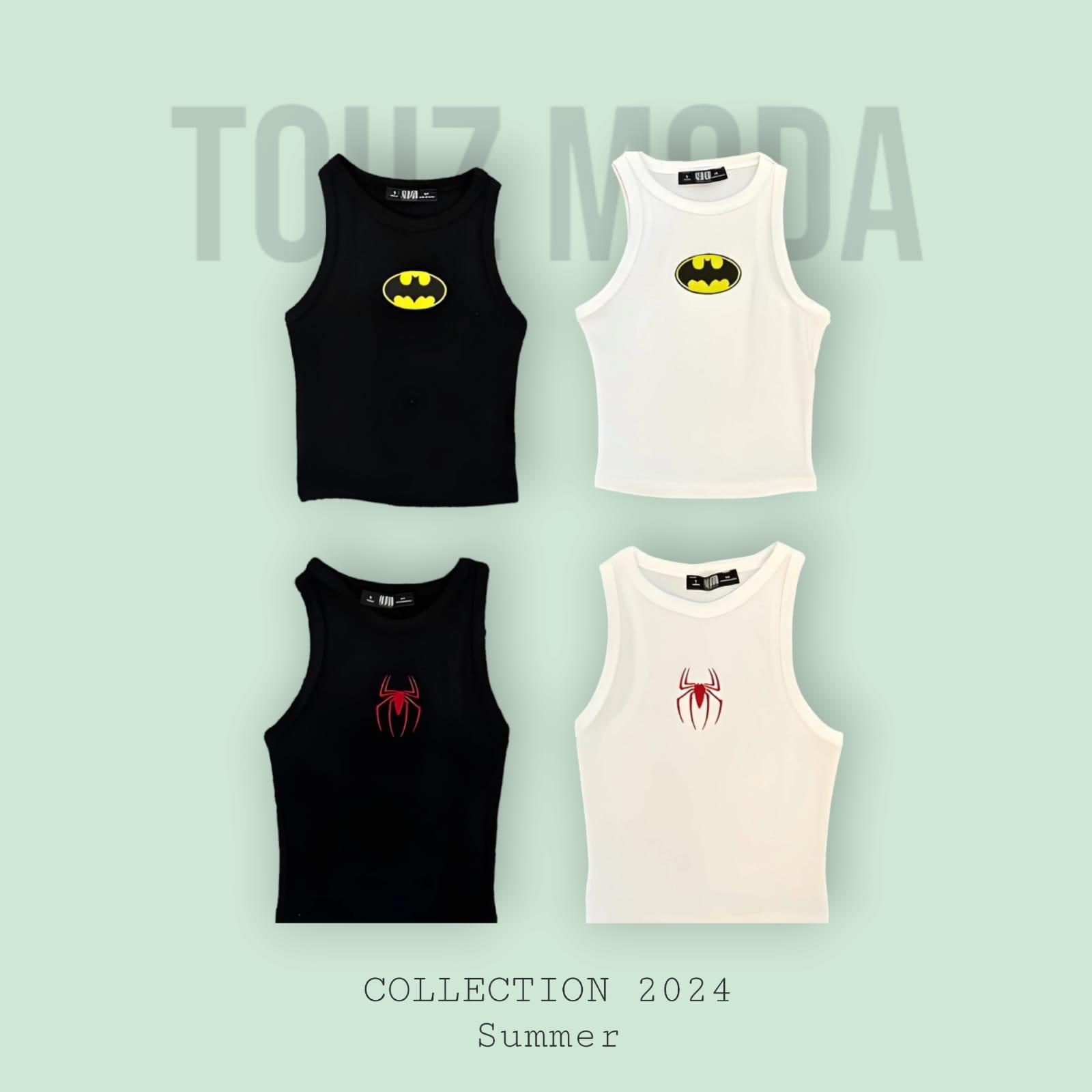 Batman Nakışlı Siyah Halter Yaka Kaşkorse Crop Top