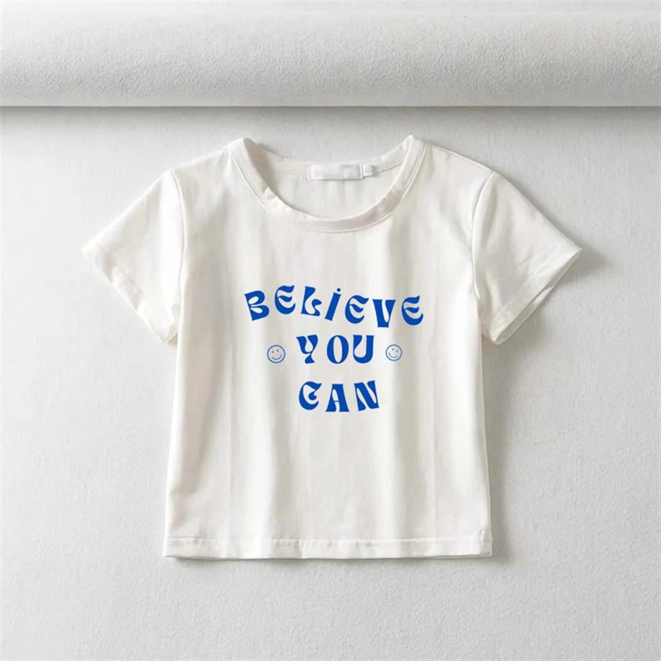 'Believe You Can' Baskılı Beyaz Crop