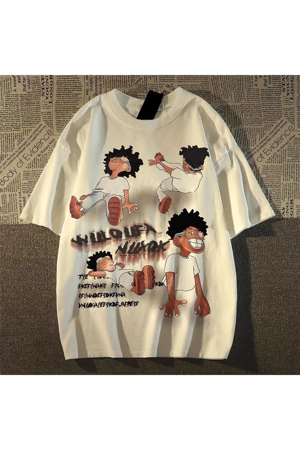 Beyaz Tuledai Hip Hop Baskılı Oversize T-Shirt
