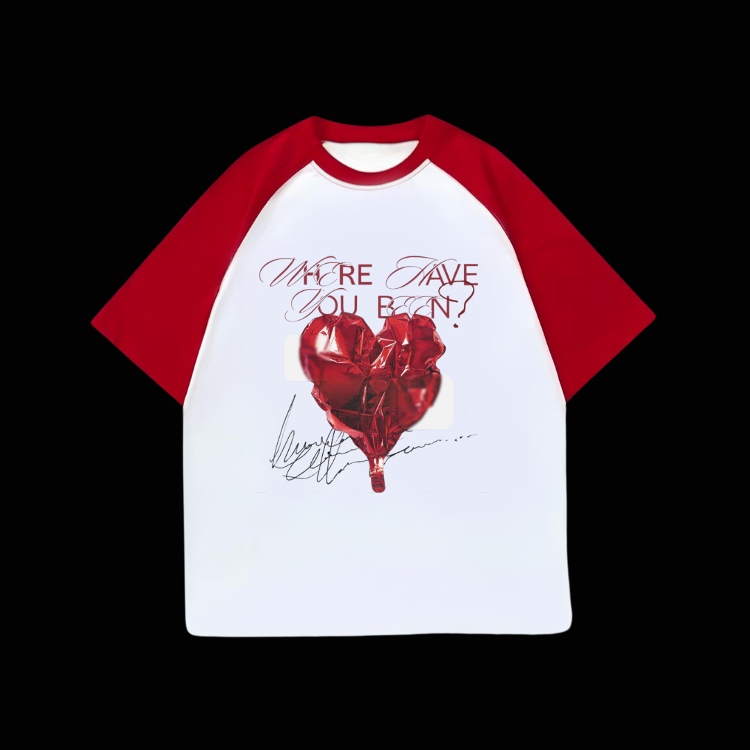 Beyaz Unisex Kırmızı Reglan Hearth Ballon T-Shirt