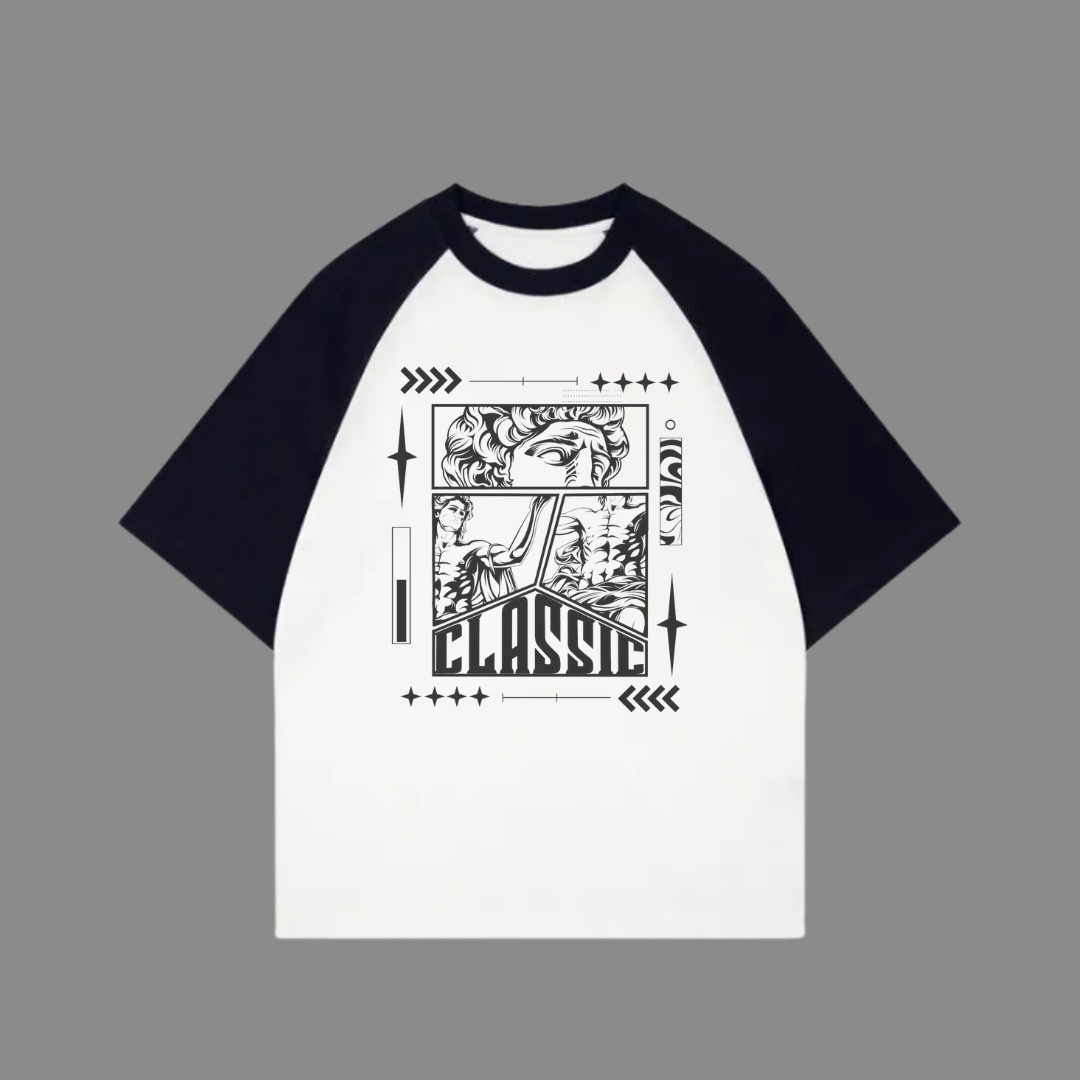 Beyaz Unisex Siyah Reglan Classic T-Shirt