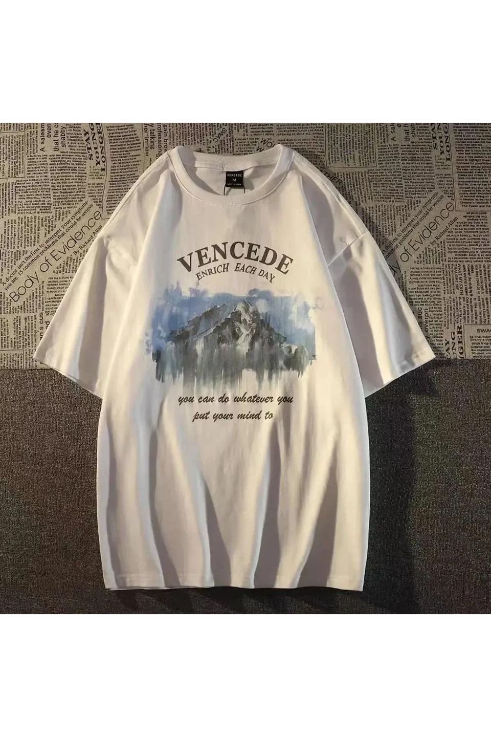 Beyaz Vencede Baskılı Oversize T-Shirt