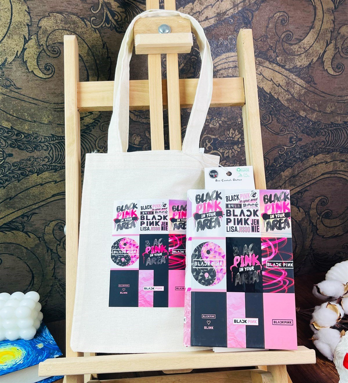 Black Pink Kalın Kitap Görünümlü Defter Ve Bez Çanta Set