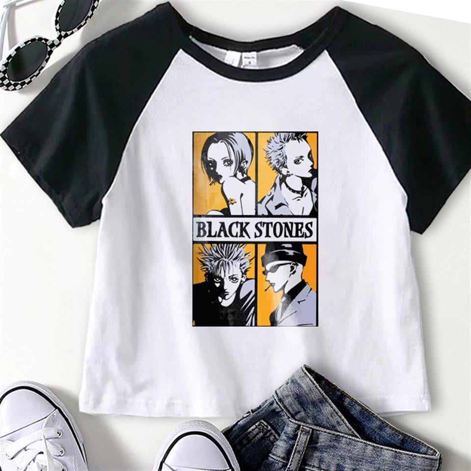Black Stones Poster Baskılı Reglan Kol Beyaz Crop