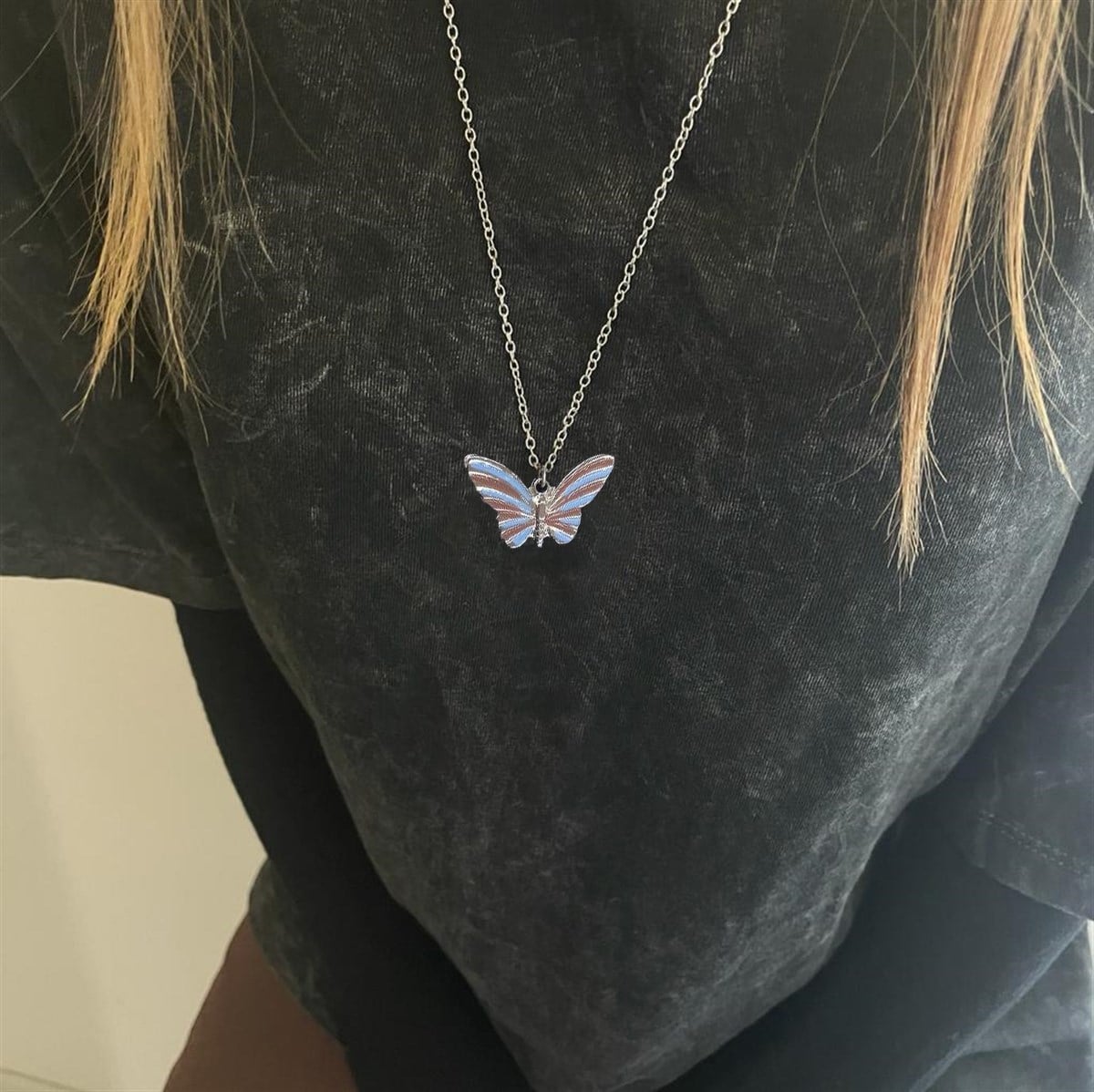 Blue Purple Butterfly Tasarımlı Kolye