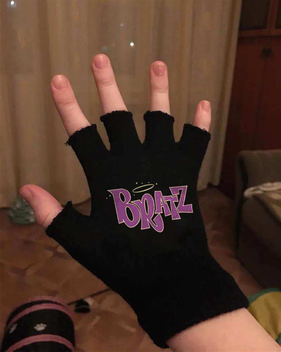 Bratz Baskılı Unisex Siyah Kesik Çift Eldiven