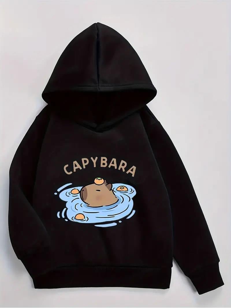 Capybara Siyah Kapşonlu Sweatshirt 