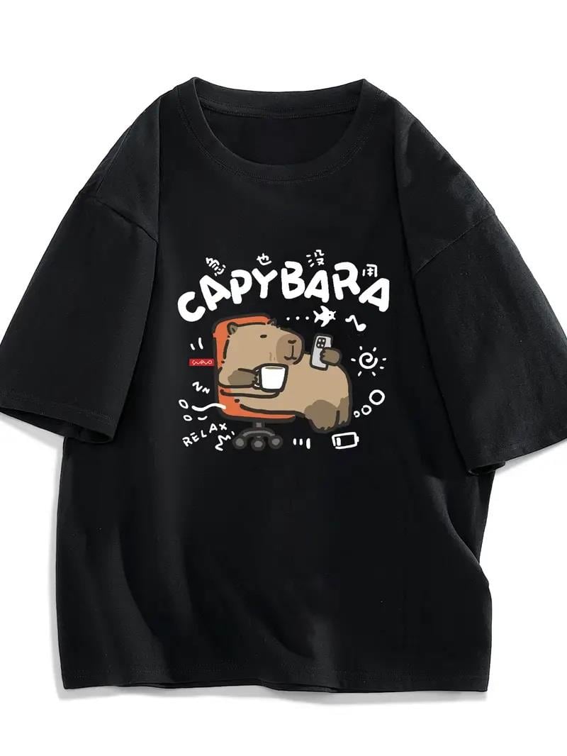 Capybara Unisex Siyah Oversize T-shirt