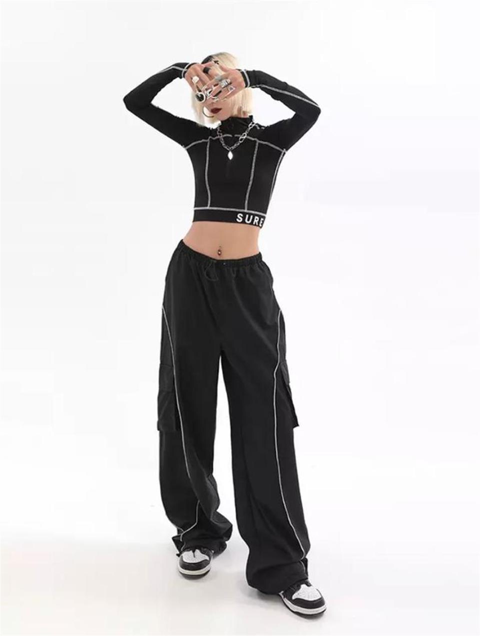 Cargo Pocket Lines Detail Wide Leg Tracksuit