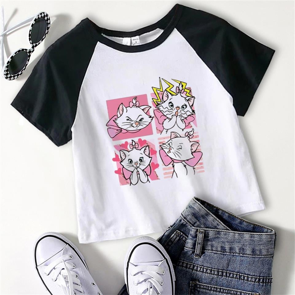 Cat Marie Collage Baskılı Reglan Kol Beyaz Crop