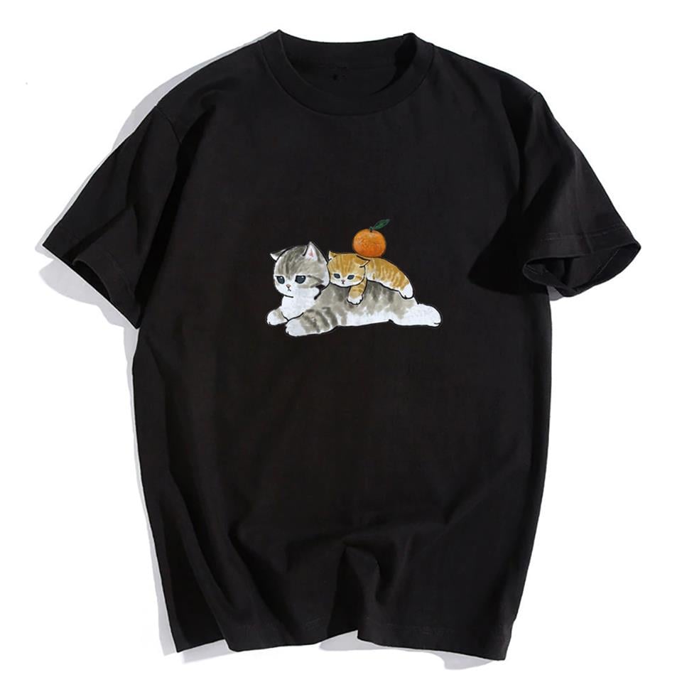 Cats & Orange Siyah Unisex Oversize T-shirt