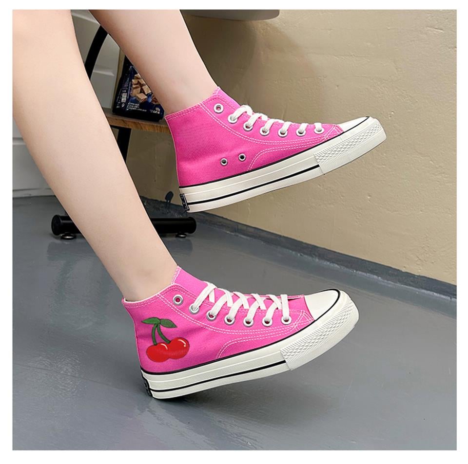 Cherries Baskılı Pembe Unisex Kanvas Ayakkabı