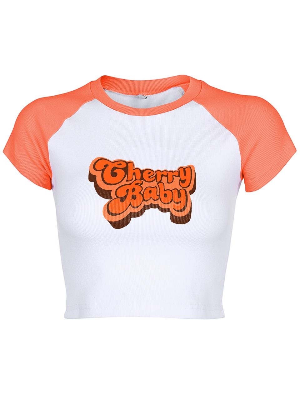 Cherry Baby Baskılı Reglan Kol Beyaz Crop