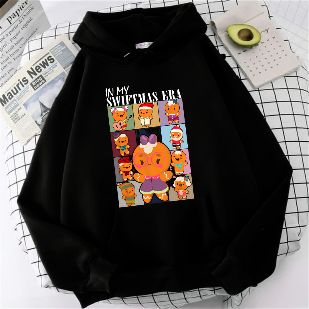 Christmas Candy Baskılı Siyah Unisex Oversize Kapüşonlu Sweatshirt