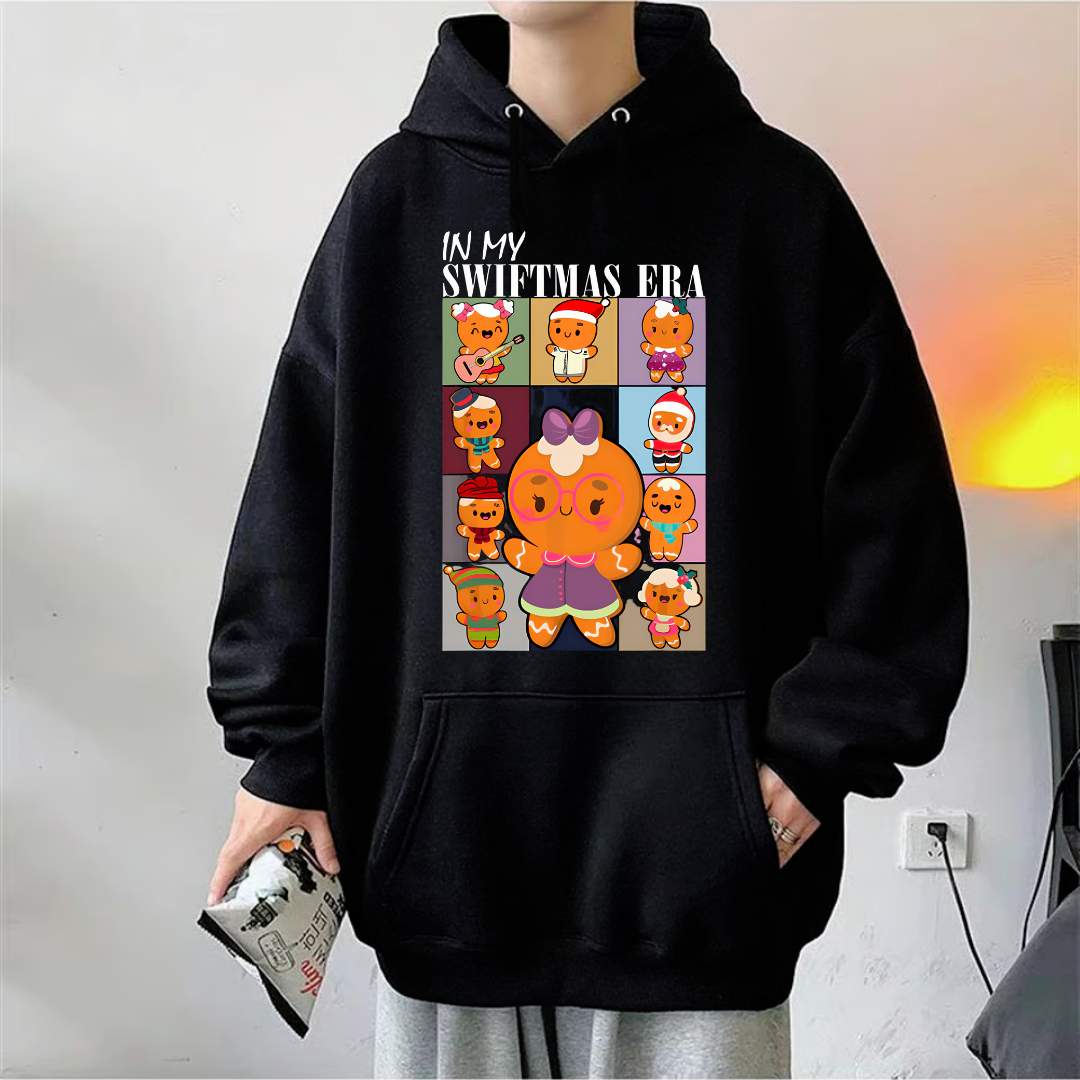 Christmas Candy Baskılı Siyah Unisex Oversize Kapüşonlu Sweatshirt