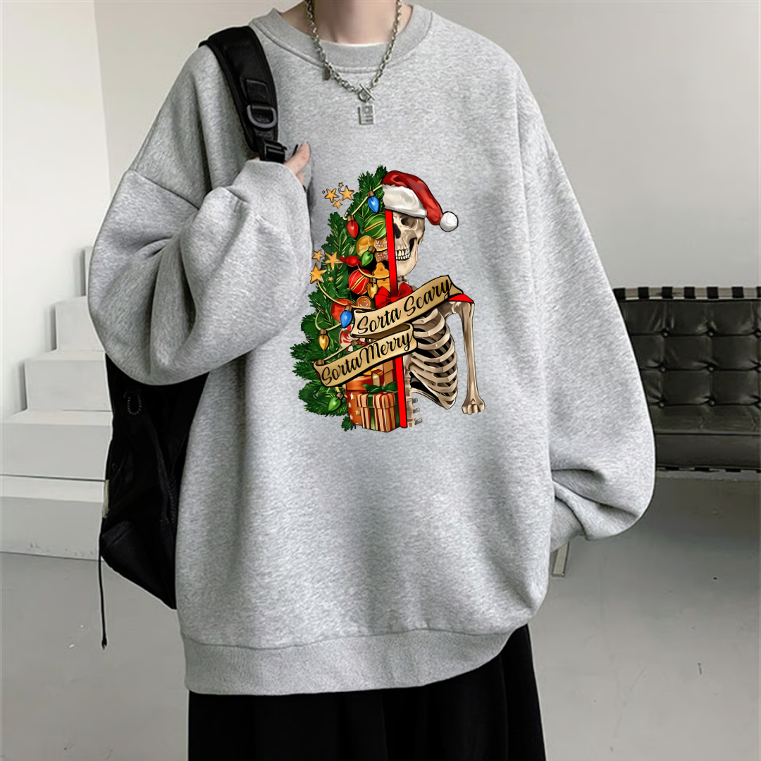 Christmas Tree Gri Unisex Oversize Bisiklet Yaka Sweatshirt