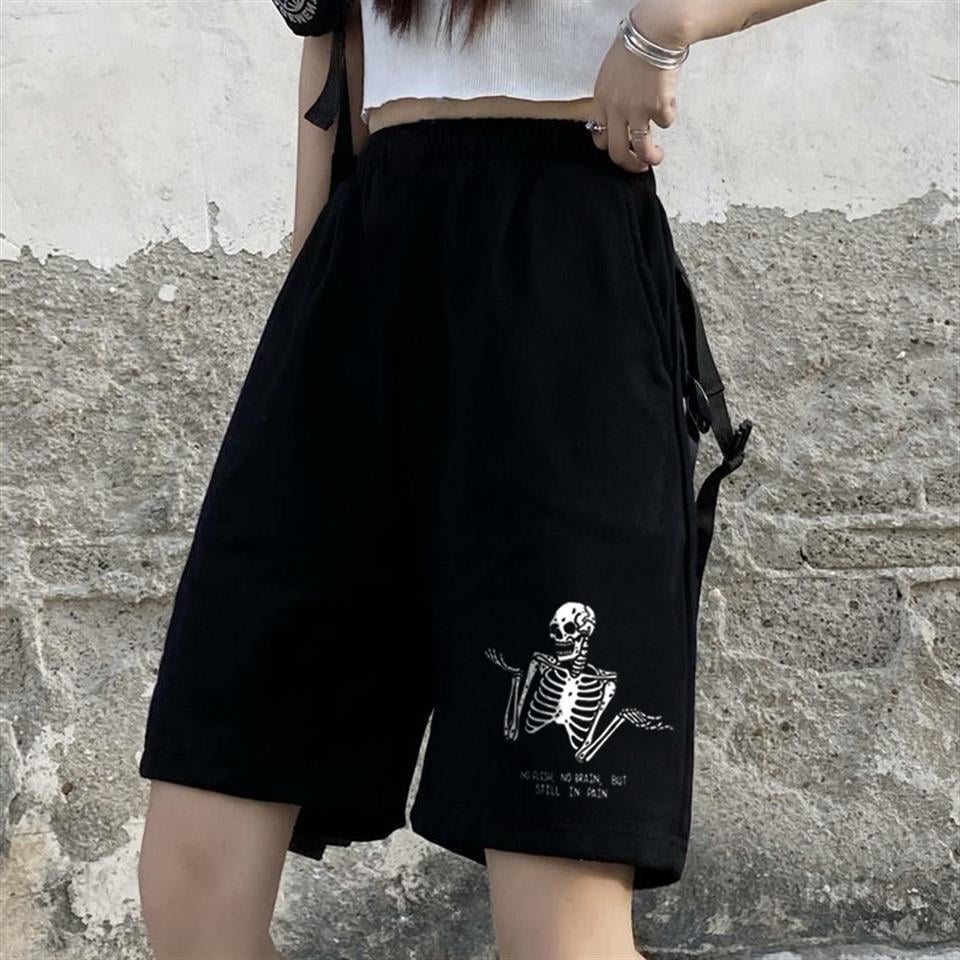 Confused Skeleton Baskılı Siyah Unisex Penye Şort