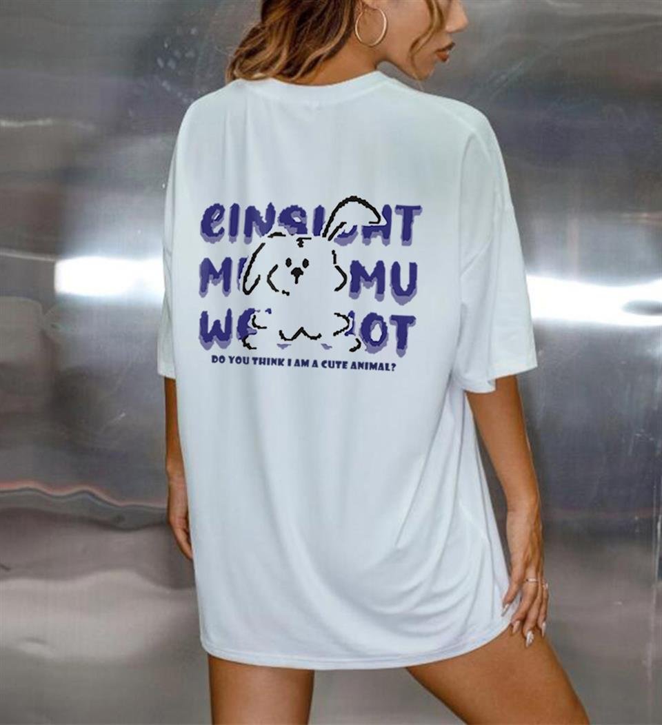 Cute Animal Sırt Baskılı Beyaz Unisex Oversize T-shirt