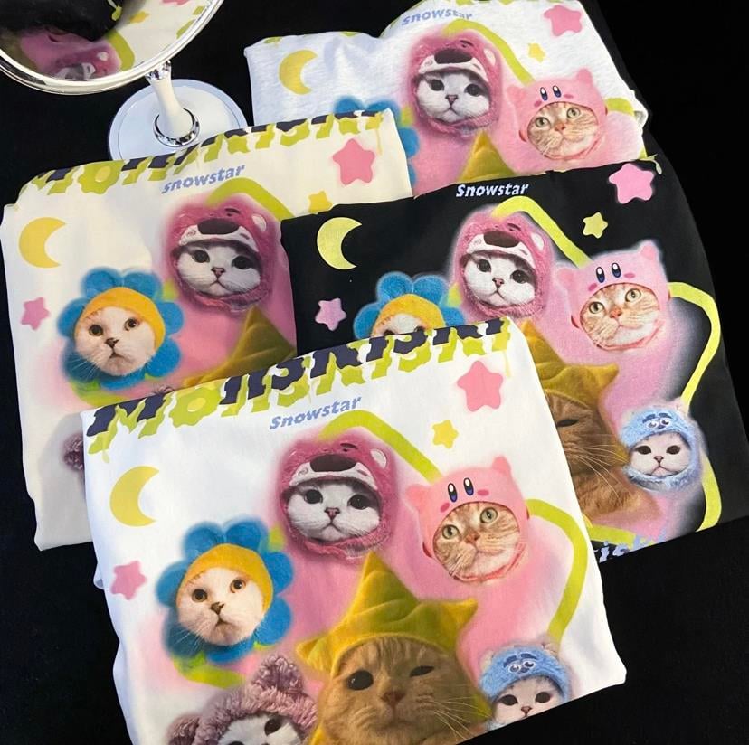 Cute Cat Baskılı Oversize T-shirt